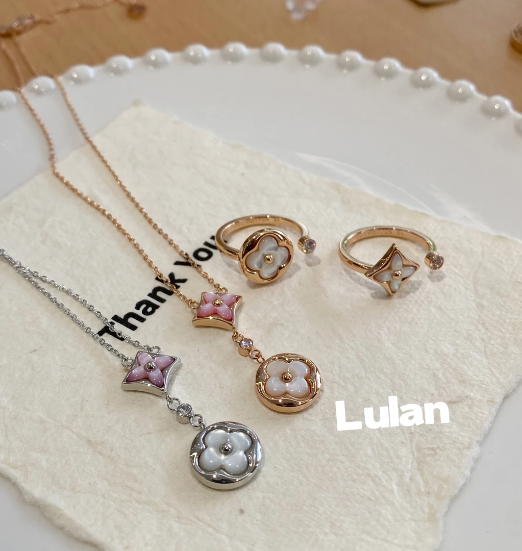 合金项链 【Lulan】经典老花项链锁骨链四花轻奢高6624