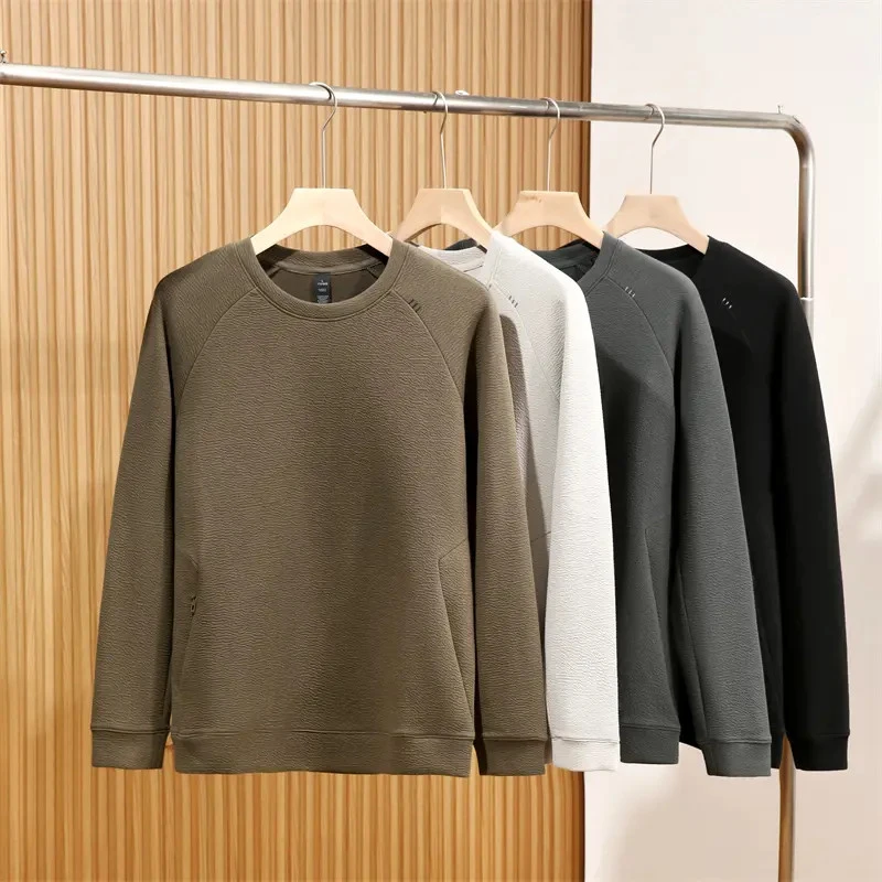 云感体验春秋季男士棉混纺双面针织提花弹力百搭圆领套头卫衣2852