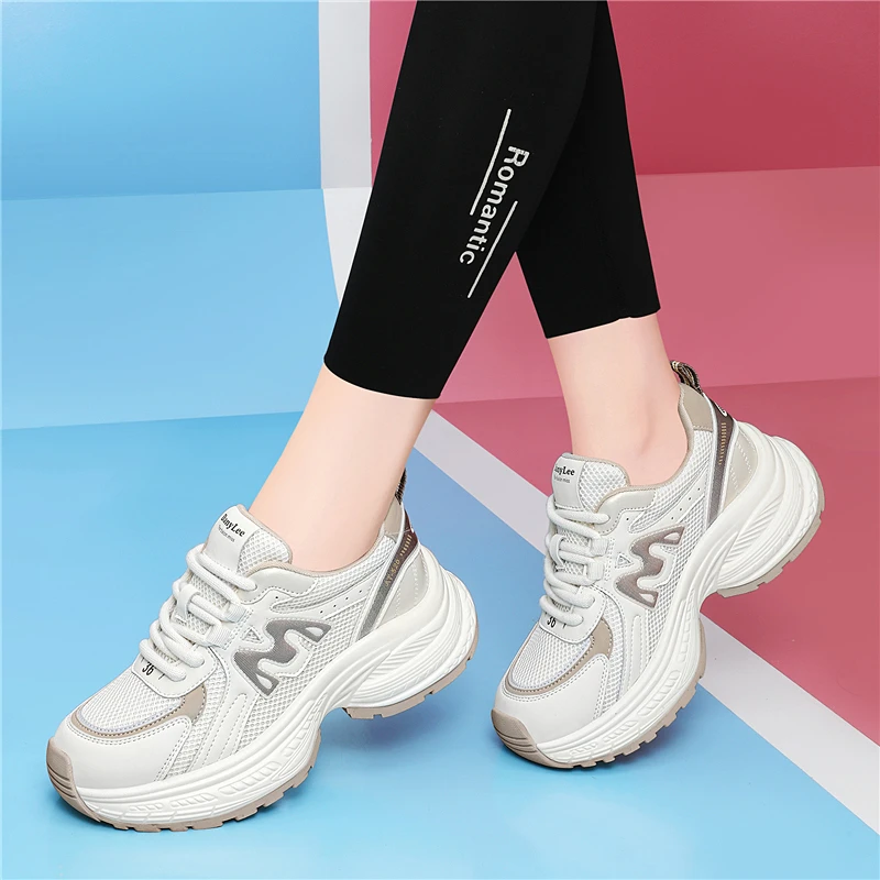 鞋子女2025新款爆款春秋网面老爹鞋厚底跑步轻便运动休闲鞋显脚小