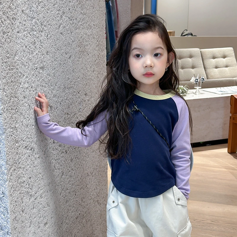【小梨涡】秋季童装中大女童弹力短款辣妹插肩T恤长袖打底衫25G040
