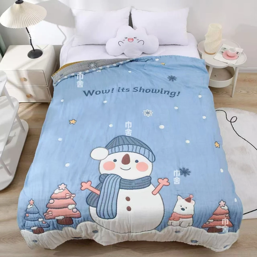 【帽子雪人】150*200cm 新疆棉A类 柔软亲肤卡通泡芙被 D