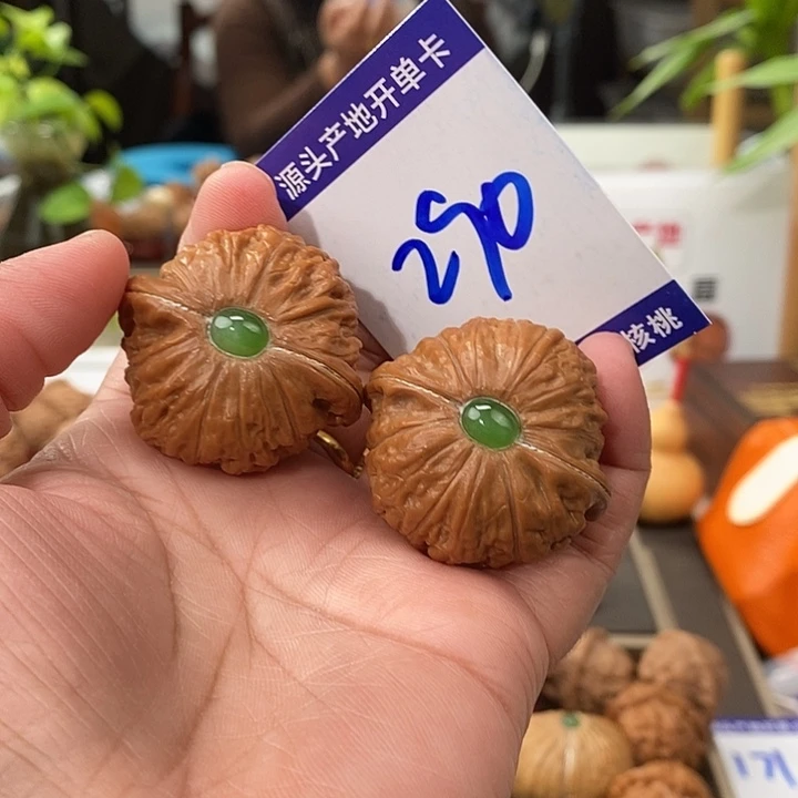 文玩核桃把件38银镶玉铁锤290号