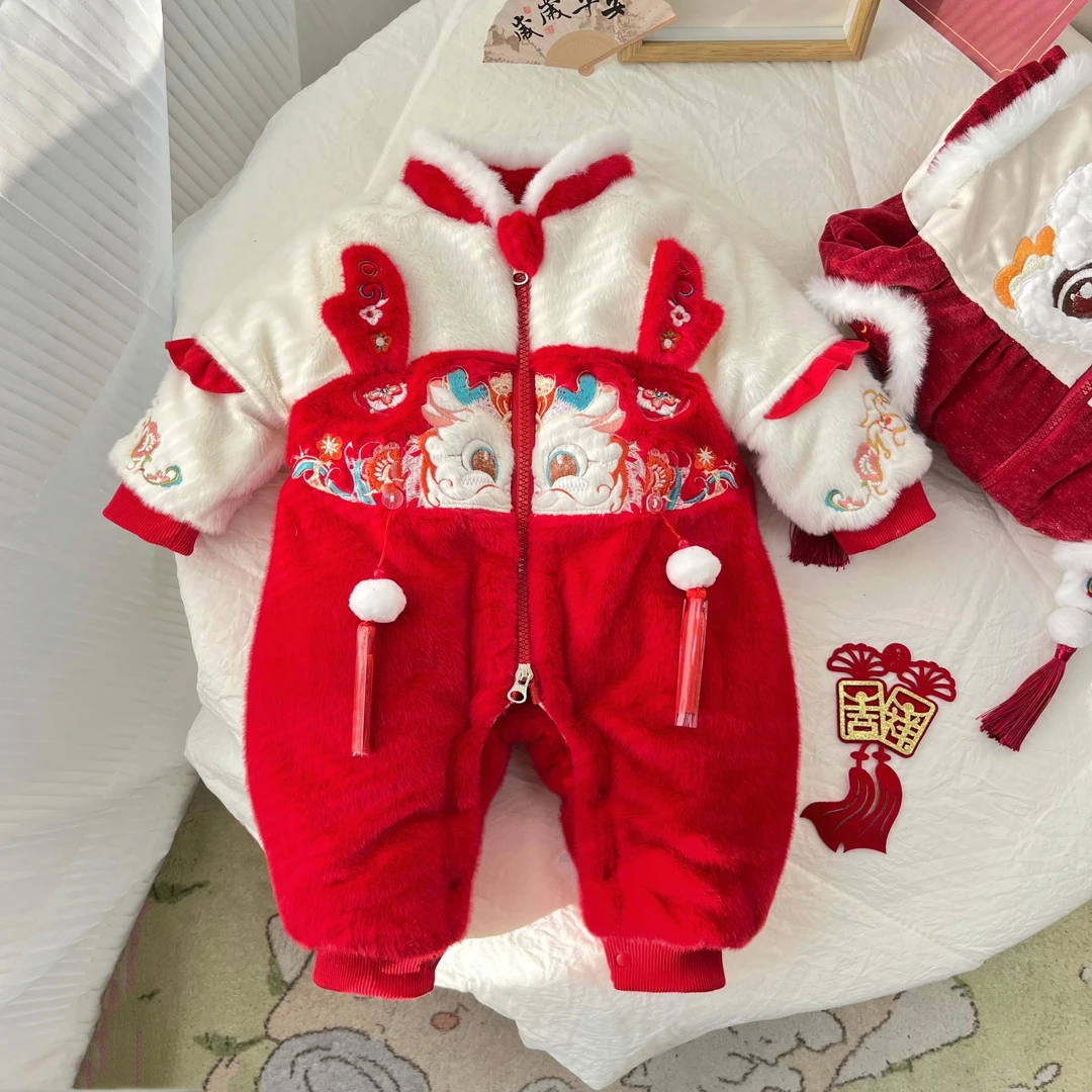 m【优选】婴儿连体衣男女宝冬季宝宝爬服新生儿百天周岁拜年服sy