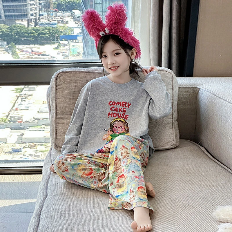 女童睡衣女款春秋款可外穿新款网红爆款儿童女孩中大童家居服套装