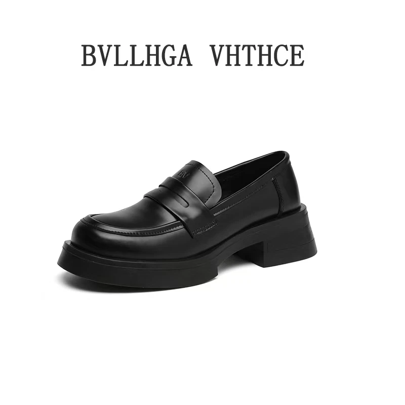 BV【芯片】早秋新款厚底乐福鞋女白搭时尚真皮英伦风女鞋008