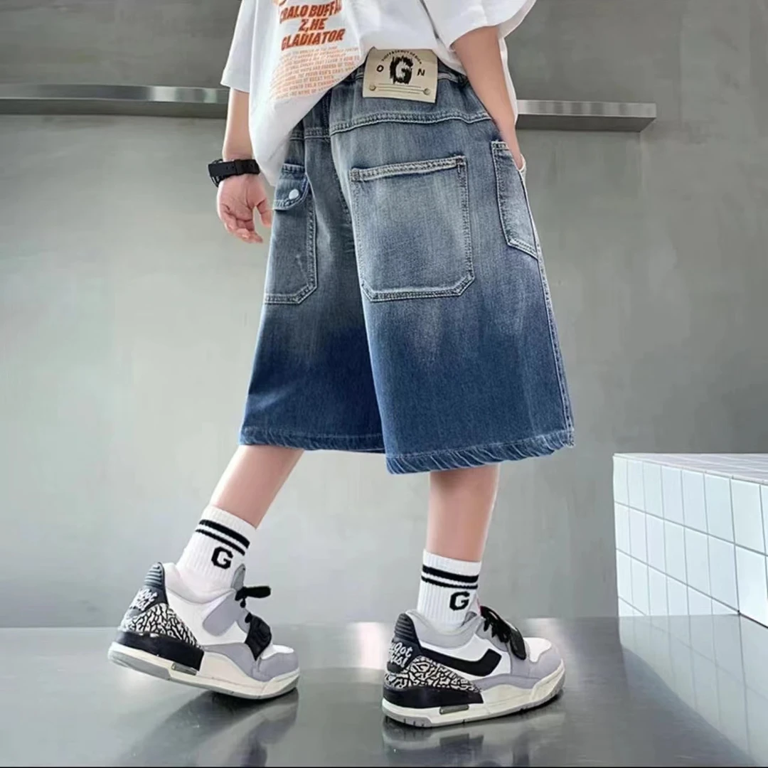 轻薄透气夏季新款中大童潮流时尚个性洋气休闲宽松牛仔短裤00182