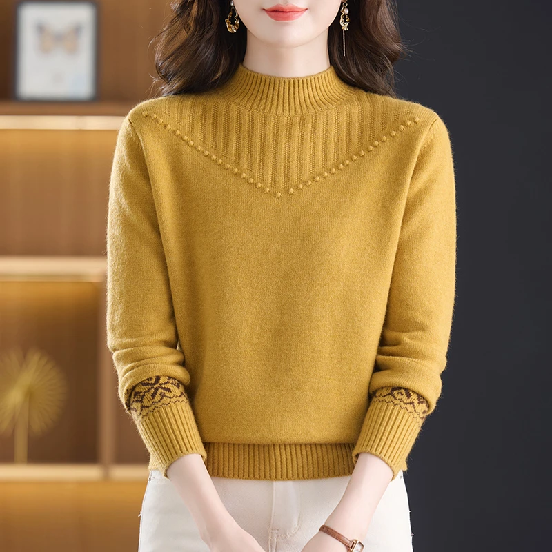 秋冬新款半高领麻花时尚洋气内搭宽松显瘦针织打底衫