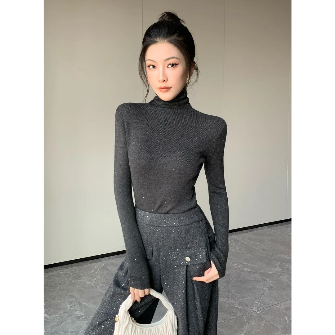 JIJINQI显瘦时尚修身高领打底上衣秋冬百搭长袖针织女JC11SMXL390