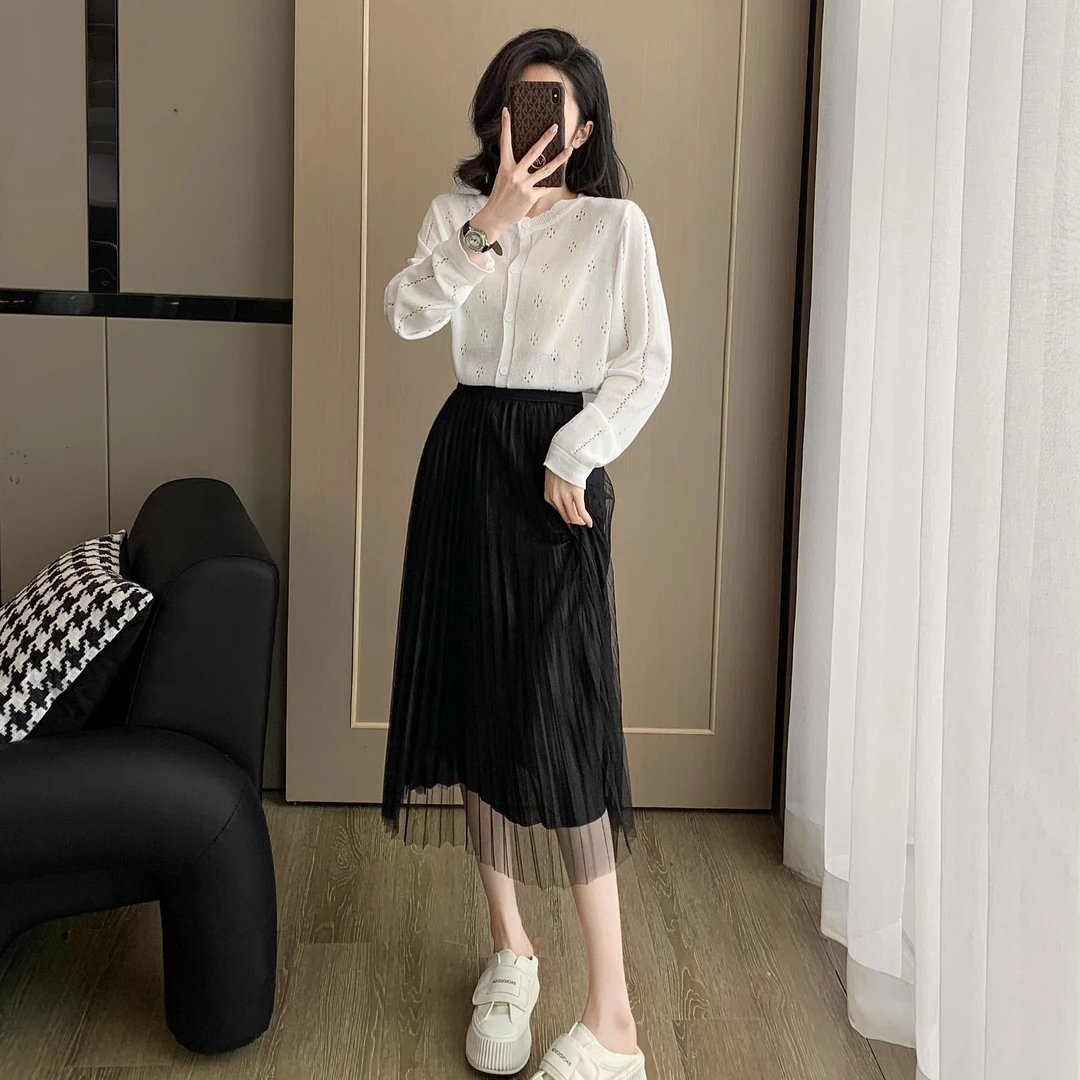 春夏2025韩系时尚气质休闲两件套装裙设计感纱裙镂空知性品质女装