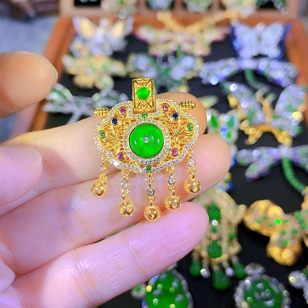 吊坠(不含链)银S925镶嵌翡翠