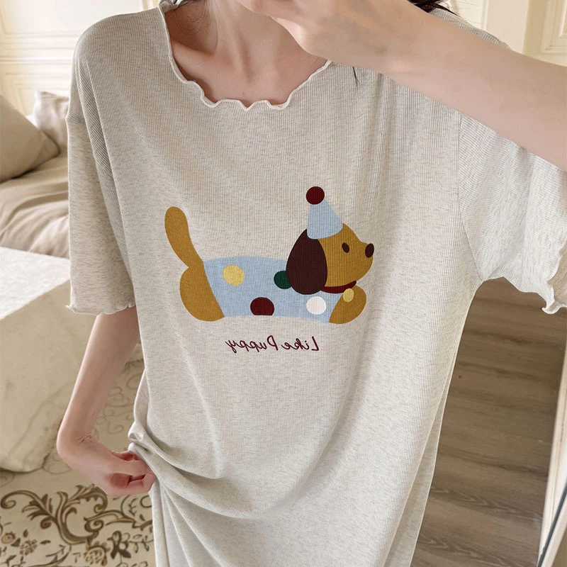 夏季爆款莫代尔睡裙女款2025新款短袖连衣裙可爱卡通风睡衣家居服