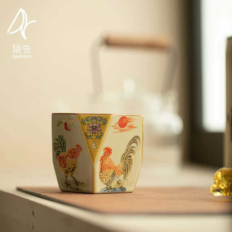 顶先 汝窑中式复古缠枝莲吉祥八方杯家用主人杯功夫品茗杯 A12238