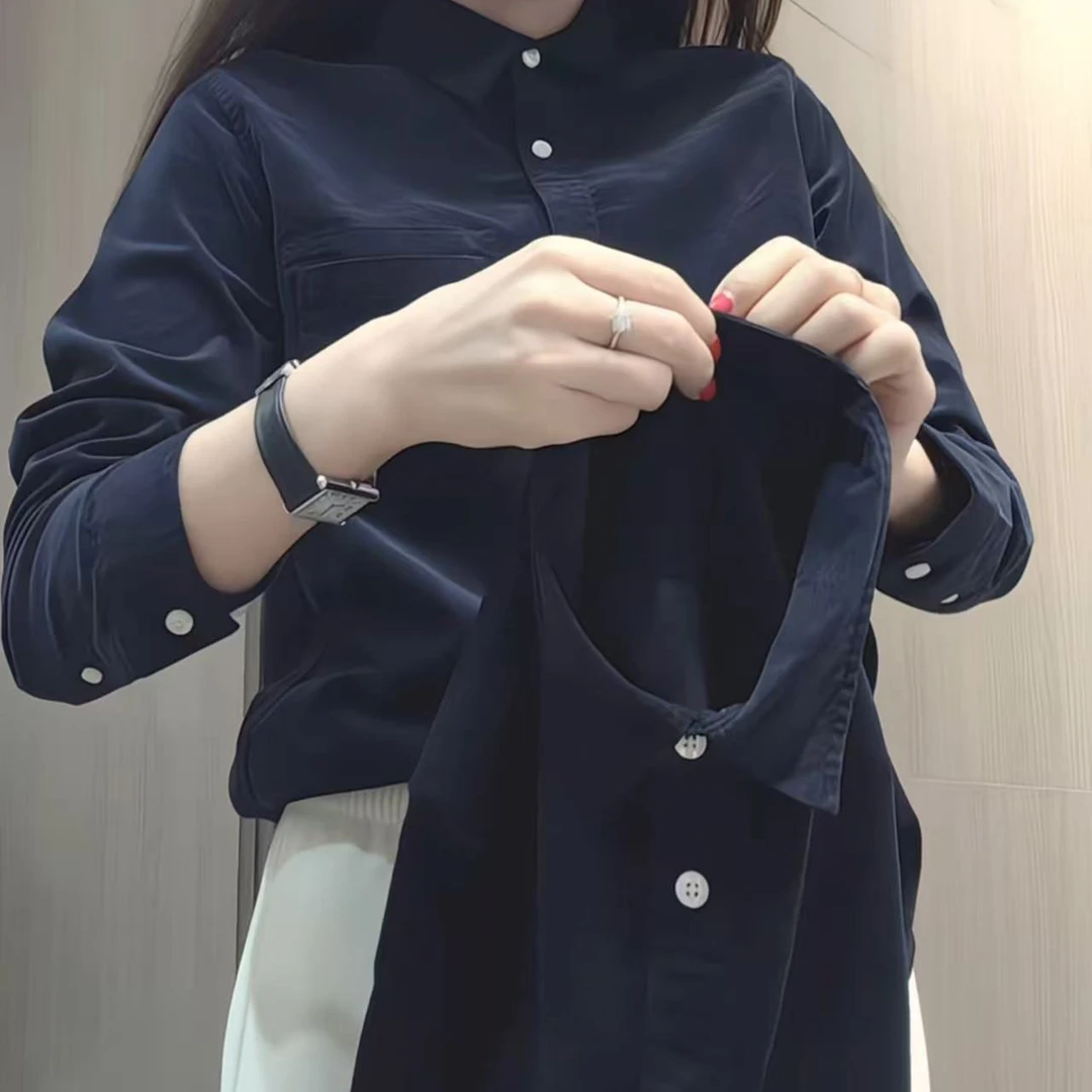 2025秋冬韩范高级感常规款衬衫长袖宽松百搭防晒纯色衬衣外套上衣