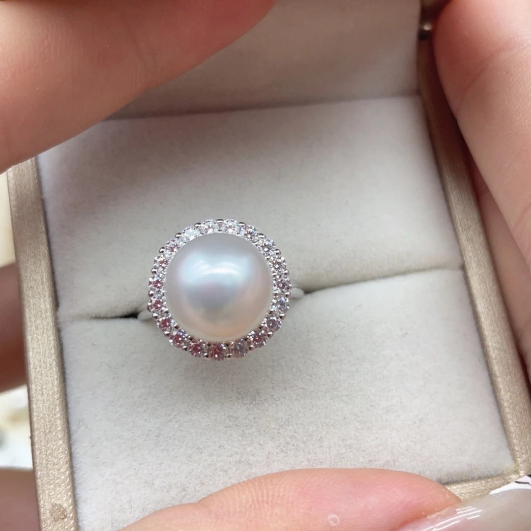 银S925镶嵌戒指海水珍珠W46