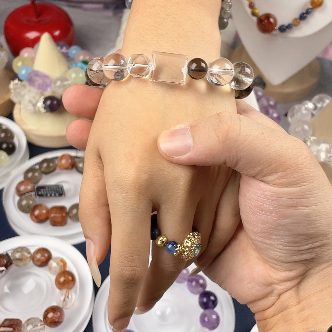 银S925镶嵌手链烟晶