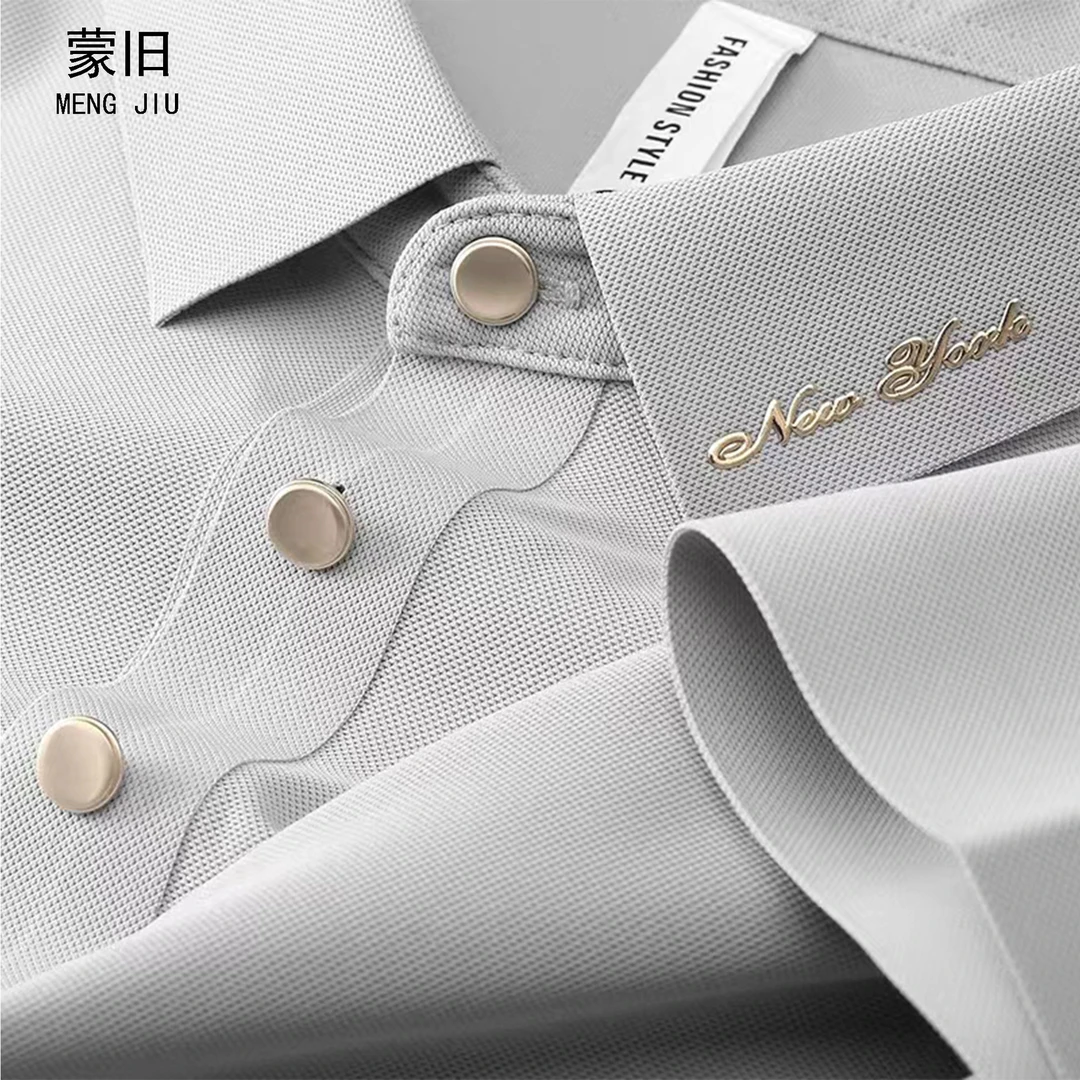 轻奢夏季无痕压胶冰丝polo衫男士短袖休闲修身版字母烫