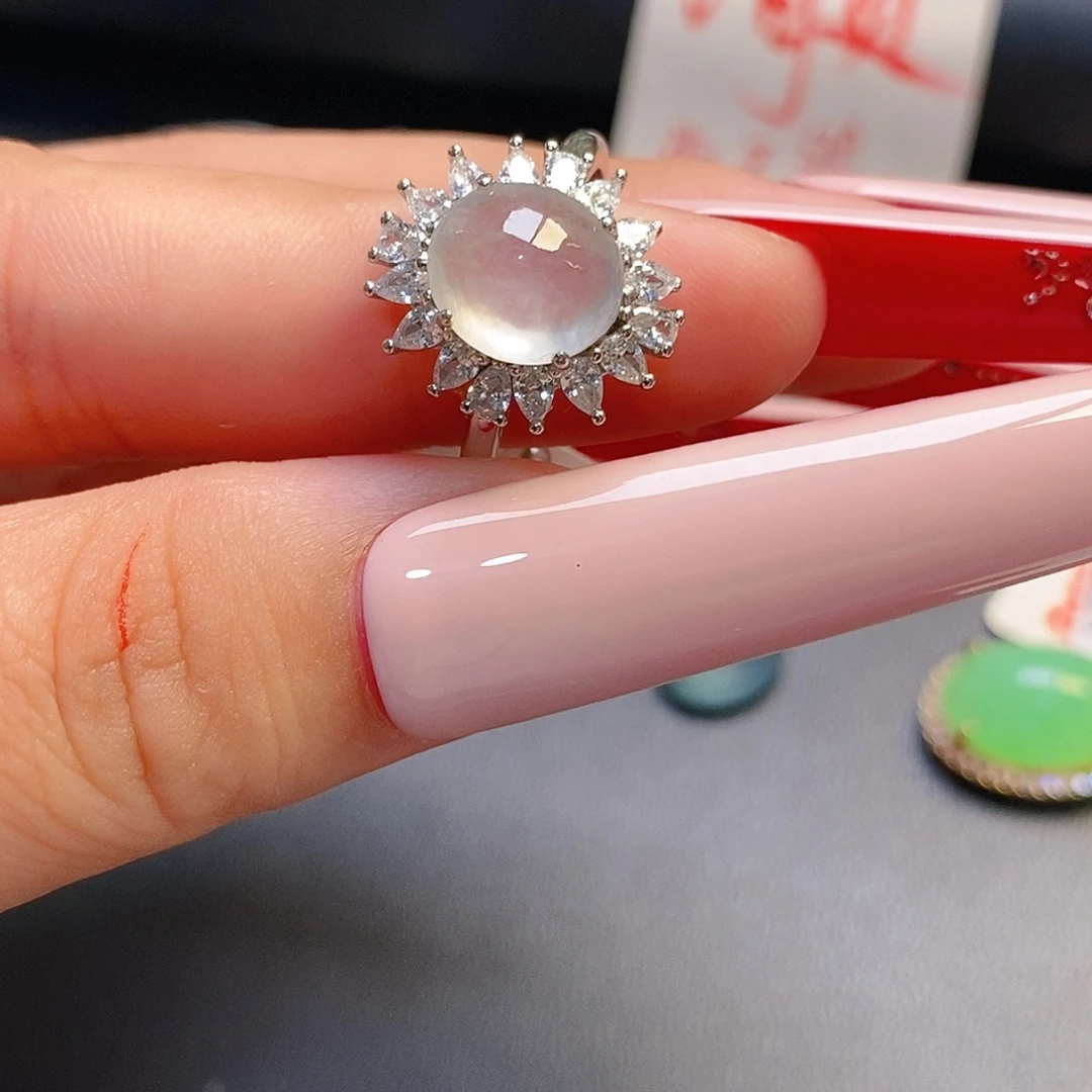 子***壳翡翠银S925镶嵌戒指翡翠戒指