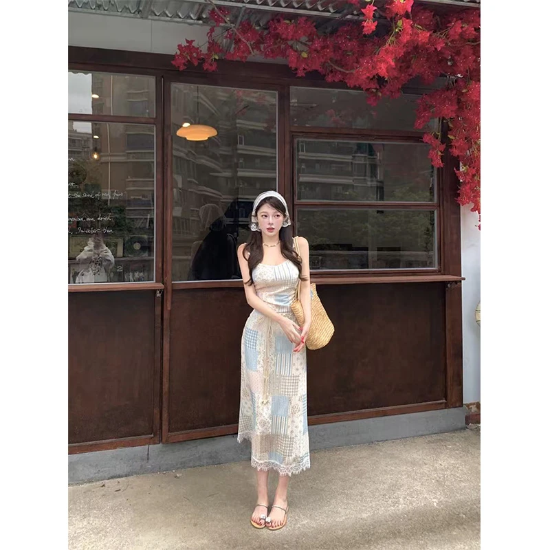 海边度假沙滩裙2025夏季新款韩版时尚气质显瘦中长款吊带连衣裙女