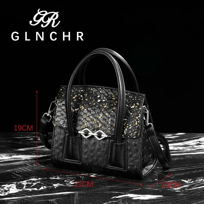 A鱼皮鸵鸟皮高定时尚轻奢鸵鸟手提包H142