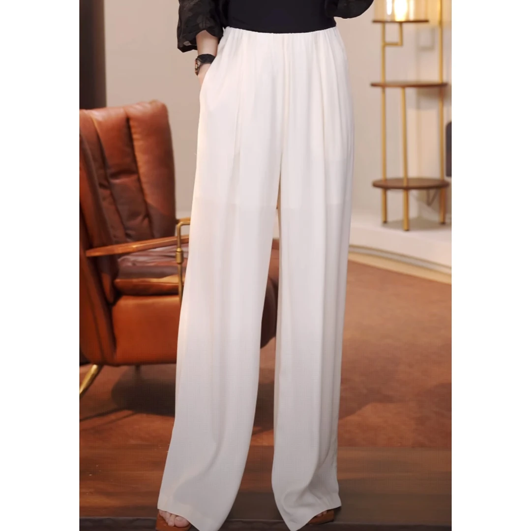 MORELAN2025春夏极简纯色松紧腰直筒阔腿修身显瘦休闲裤525194