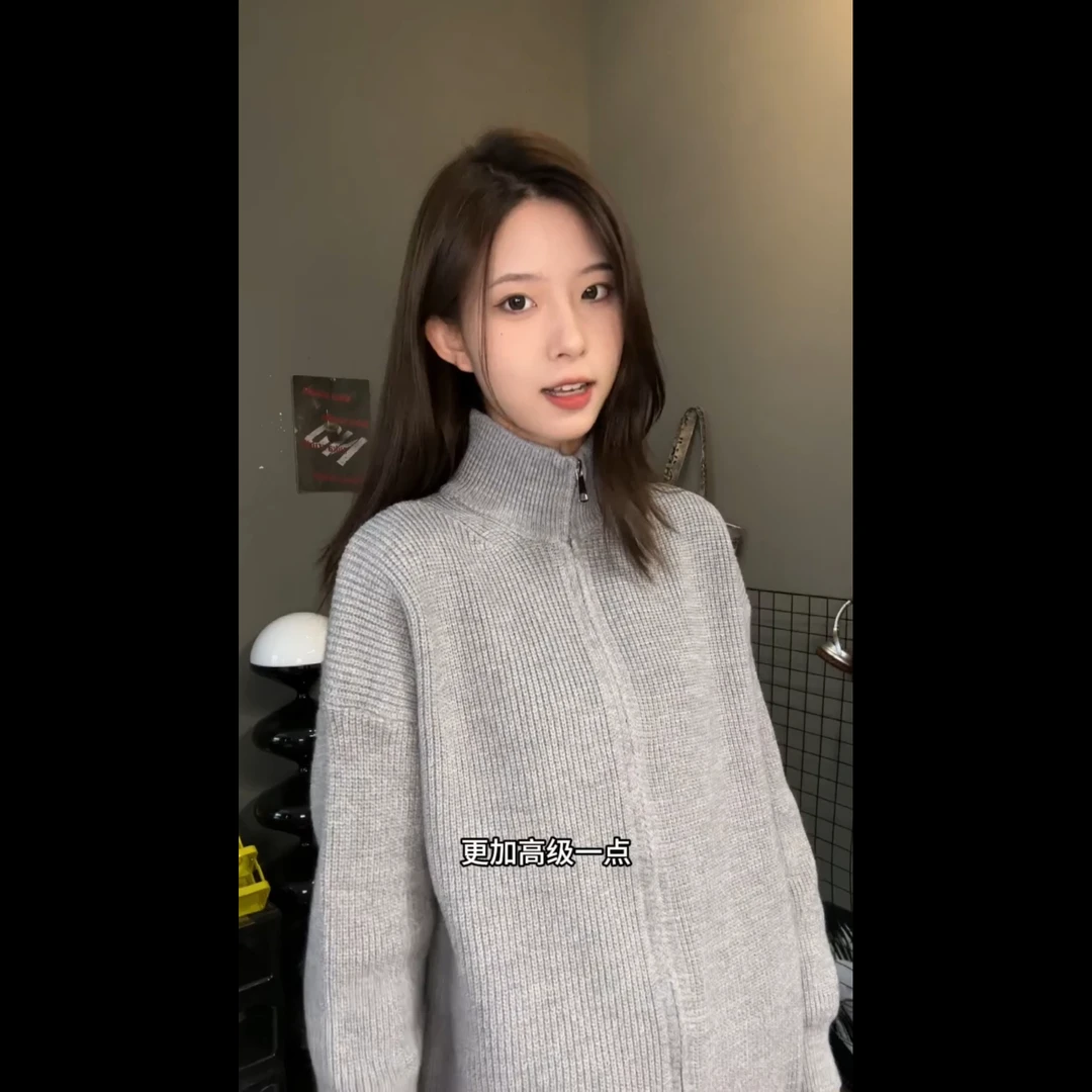 半高领毛衣开衫拉链外套男款秋冬季韩系风格穿搭宽松休闲针织线衣