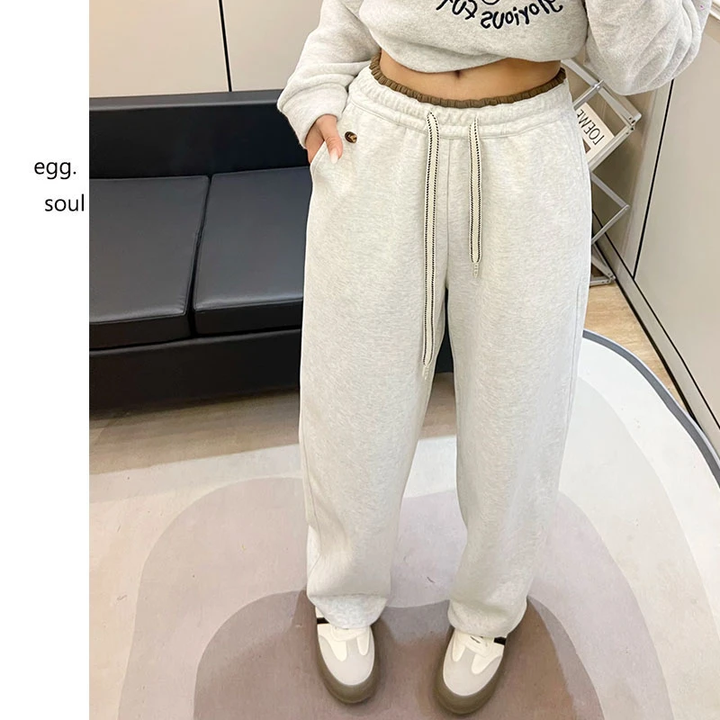 egg鸡蛋家设计感抽绳撞色腰拼接洋气减龄春季百搭弯刀休闲卫裤潮