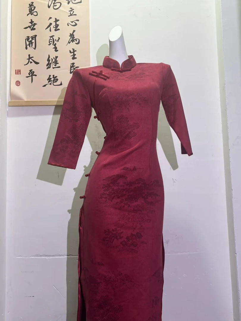 1481 红色 【清明上河图】 秋款 旗袍