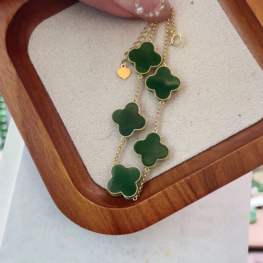 和田玉（碧玉）手链18K金镶嵌