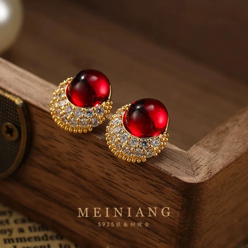 铜合金耳饰 媚娘【设计师】红魔之眼高级感满钻耳钉轻奢重工耳环女