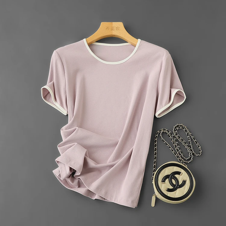 美式复古时髦 圆领撞色经典百搭短袖T恤女春夏新款