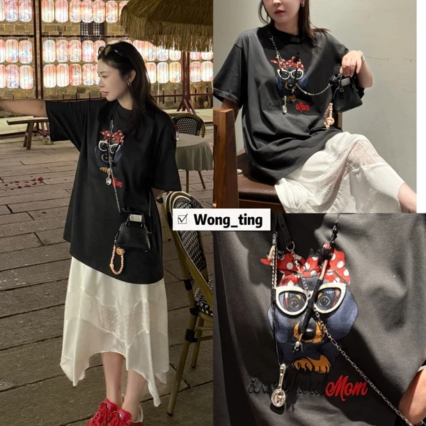 【W_ting】2025夏款小众设计师立体眼镜狗狗图案休闲短袖T恤50111