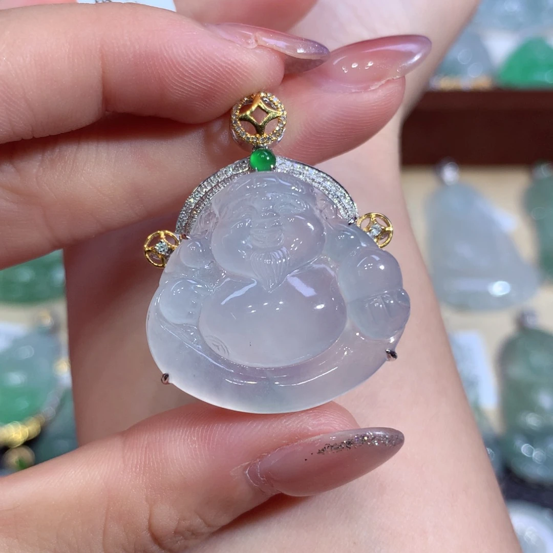 吊坠(不含链)18K金镶嵌翡翠财神爷