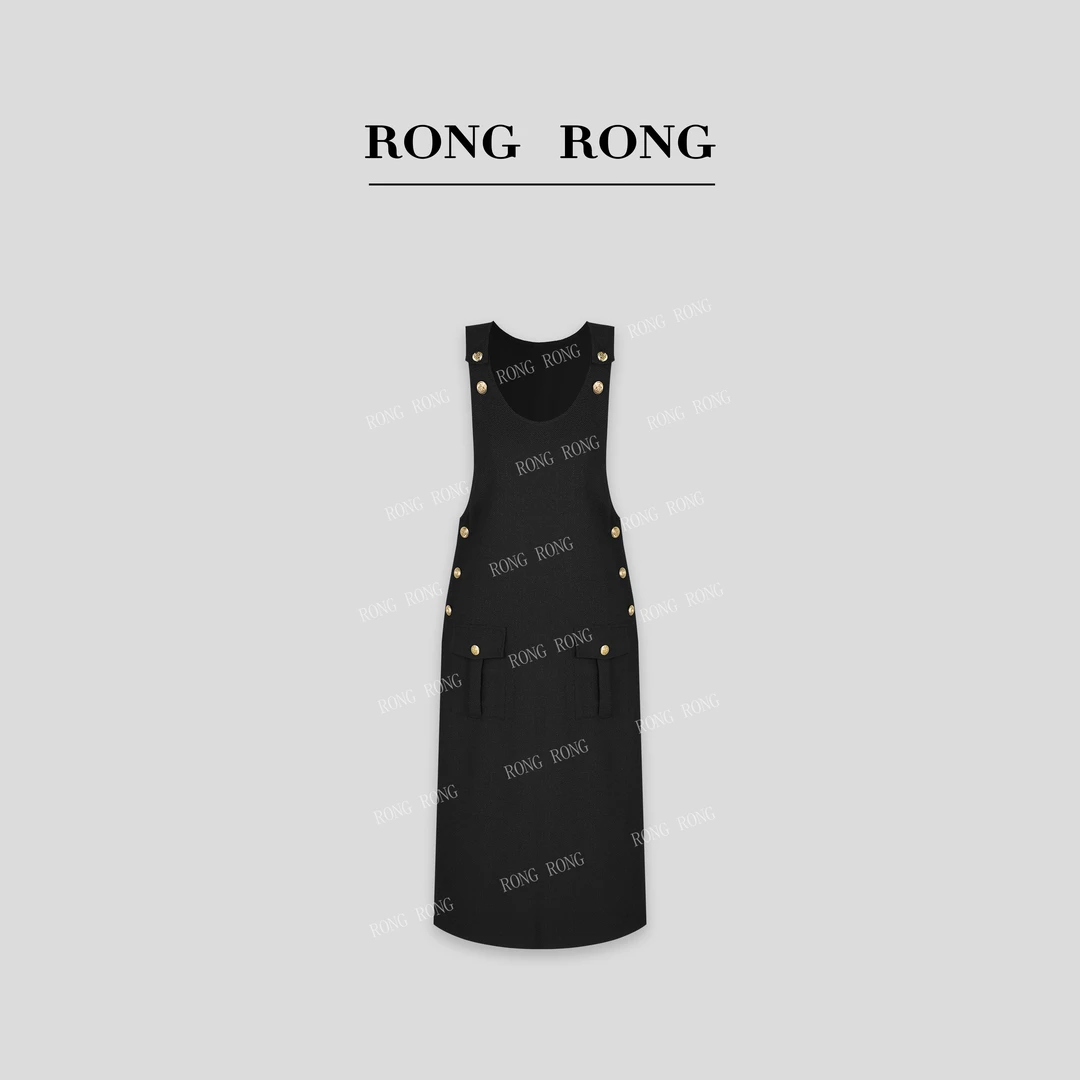 溶溶T【黑金少女】RONGRONG高定黑金法式轻奢小香风背带裙ZGC6L1168