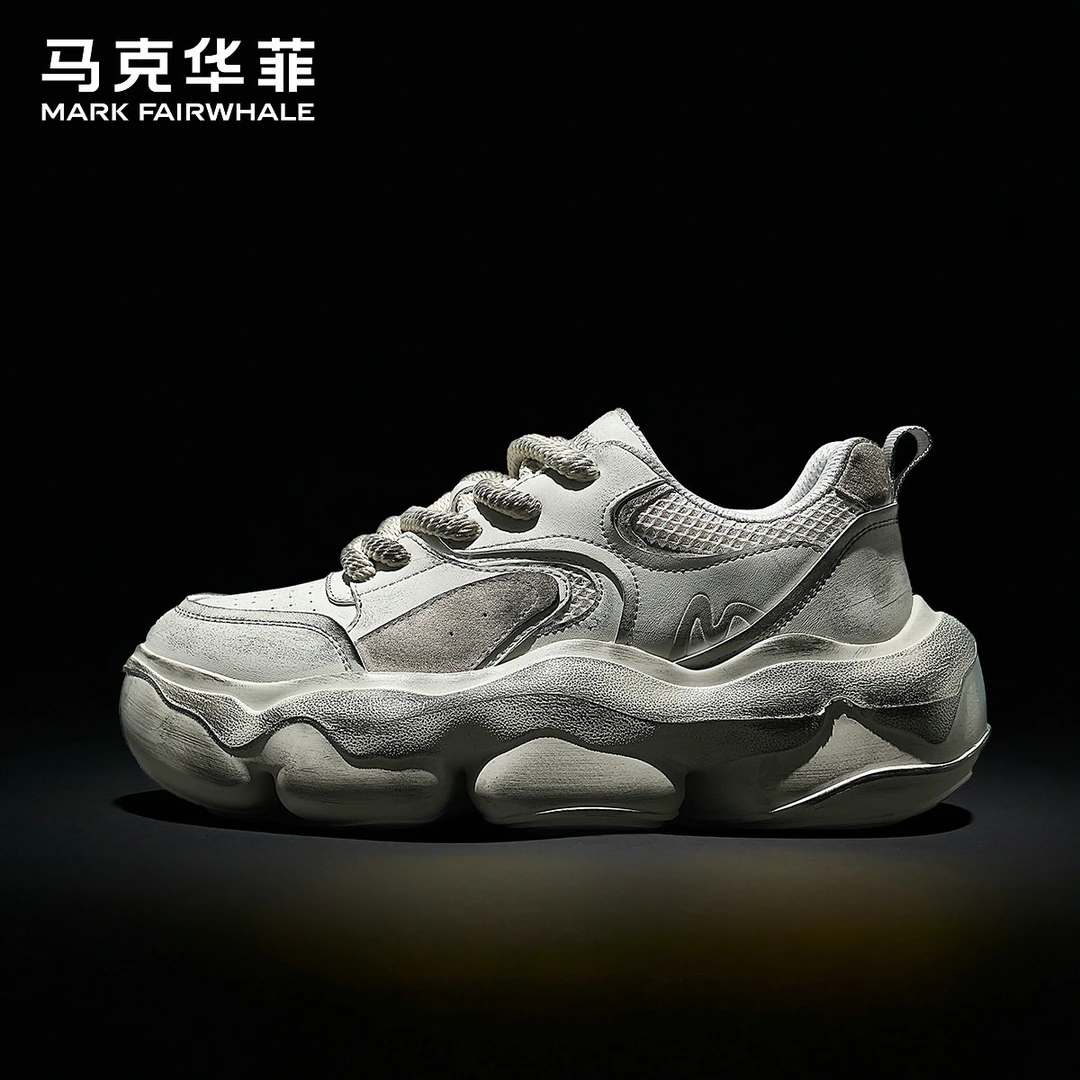 马克华菲脏脏做旧面包鞋男2025新款厚底增高老爹鞋男士小众休闲鞋