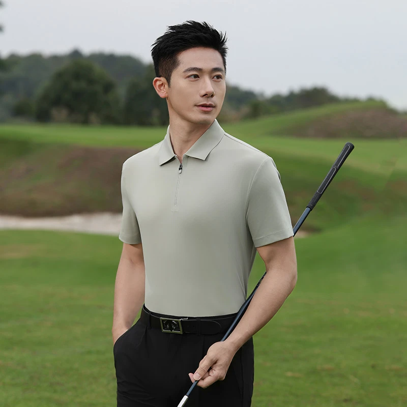 高端锦氨 休闲POLO衫男款夏季半拉链短袖新款翻领宽松高级感上衣