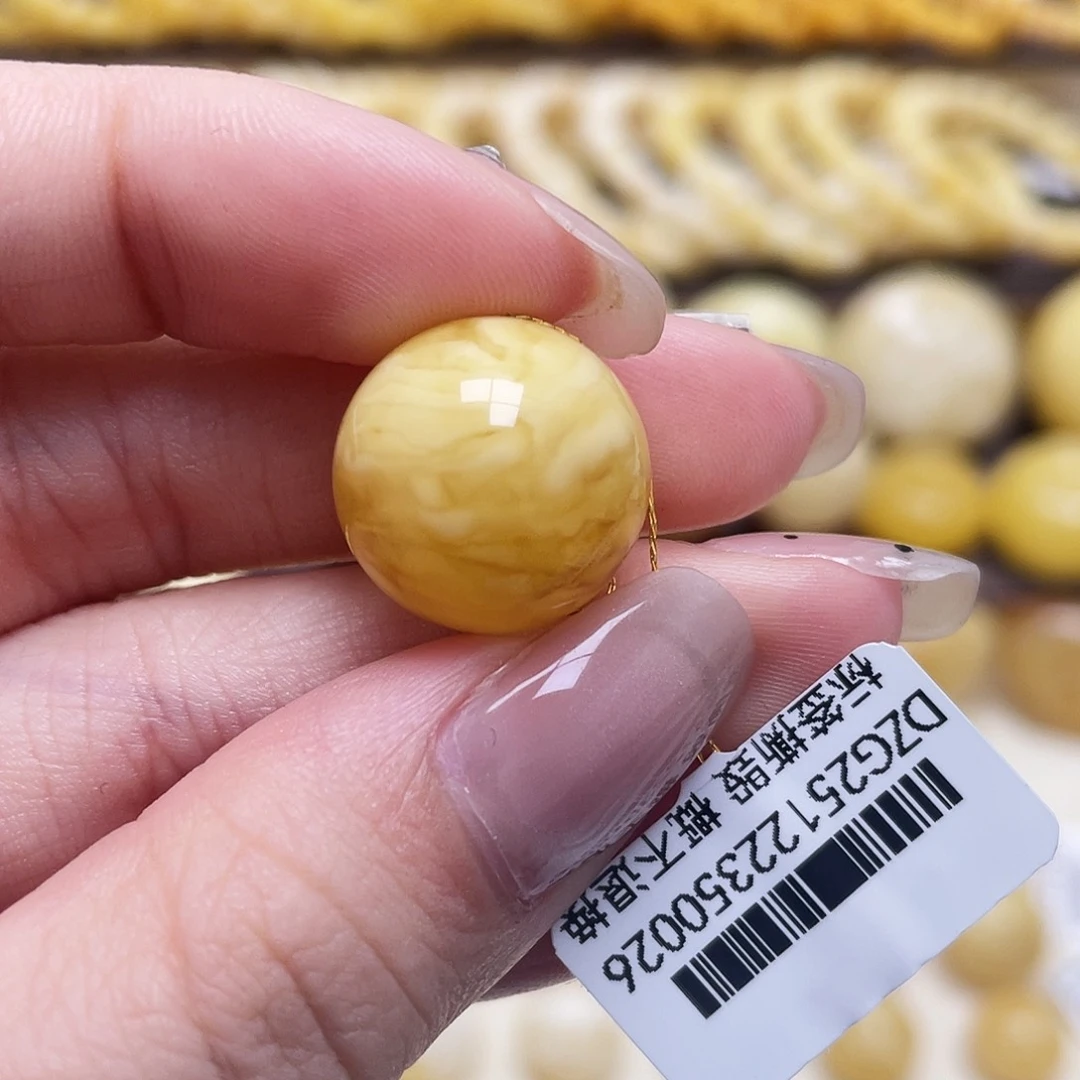 琥珀未镶嵌裸石16.4mm虎皮圆珠瑕