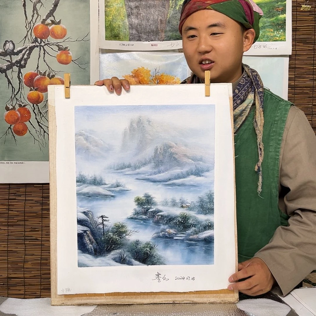 油画行路人小院绘画作品竞拍