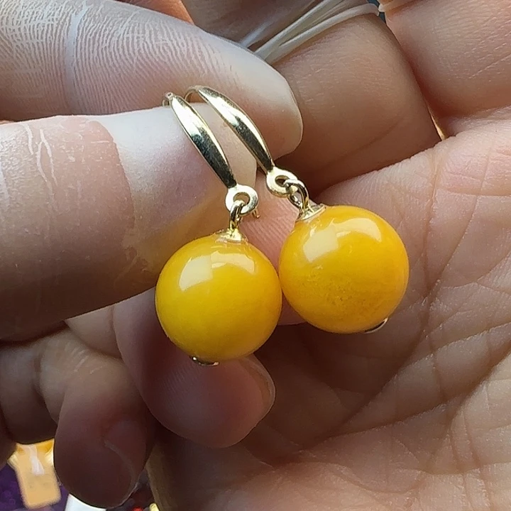 琥珀银S925镀金镶嵌耳饰