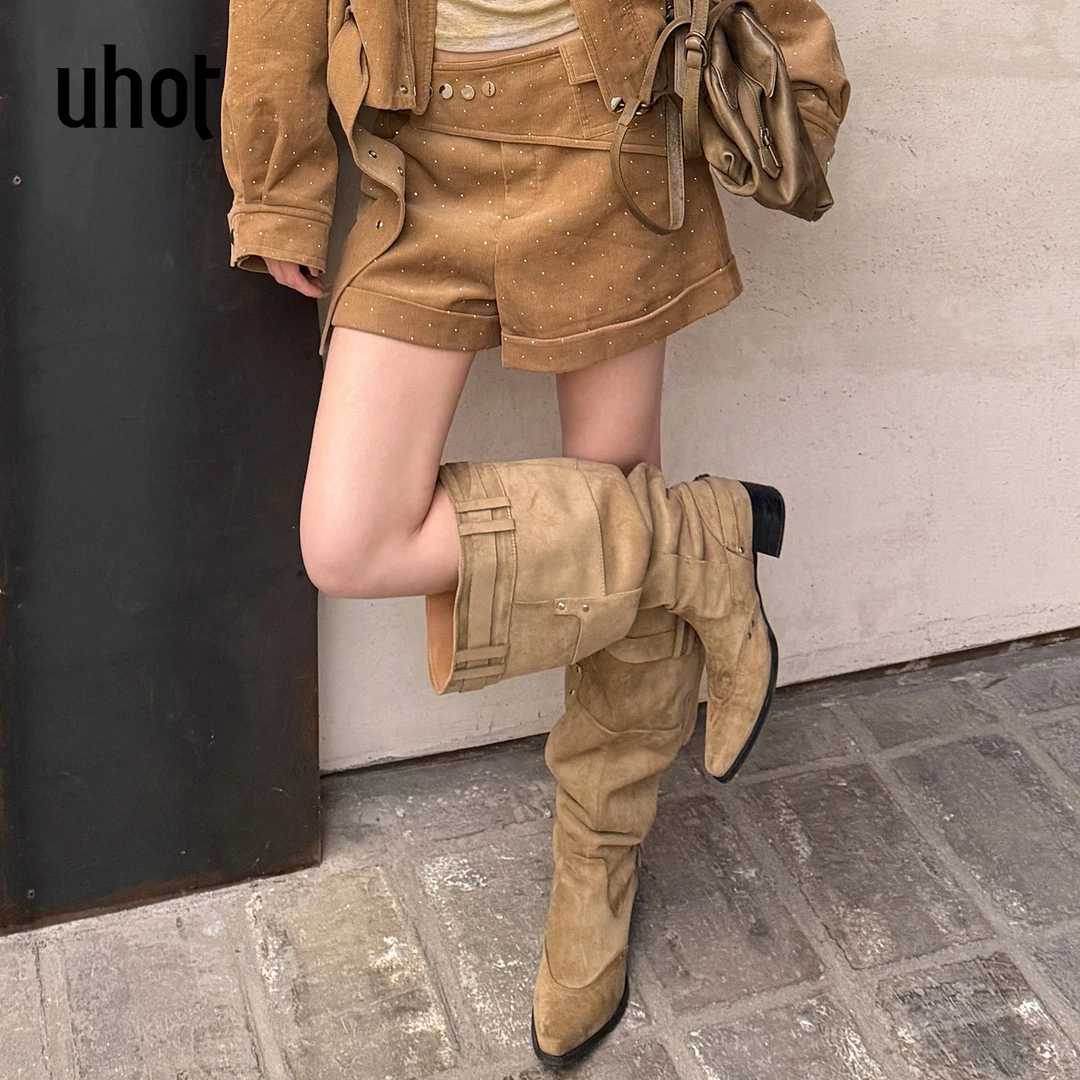 UHOT/诱货卡其色短裤女款秋冬高腰不对称腰带设计新款 UWWW3D756M