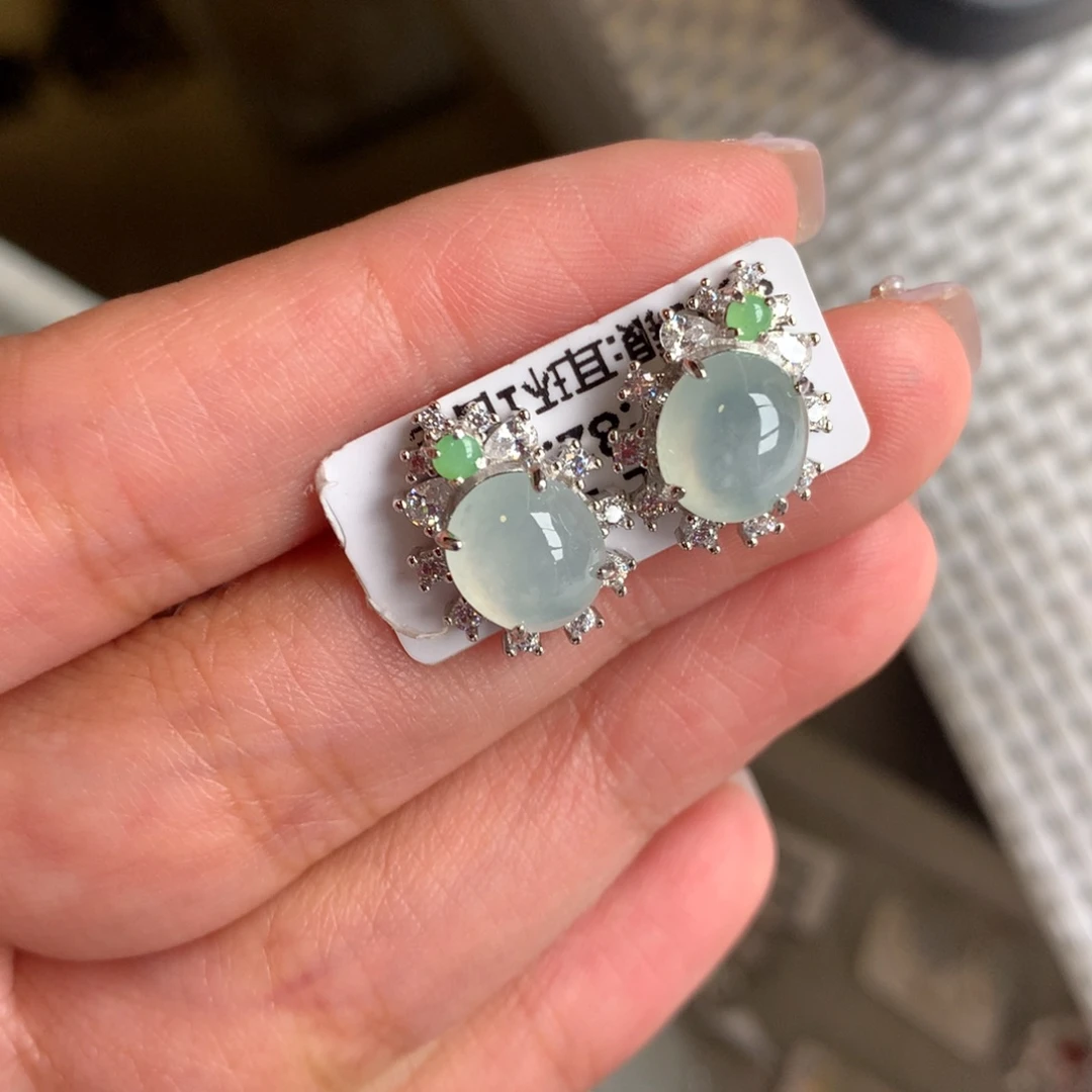 翡翠银S925镶嵌戒指耳钉