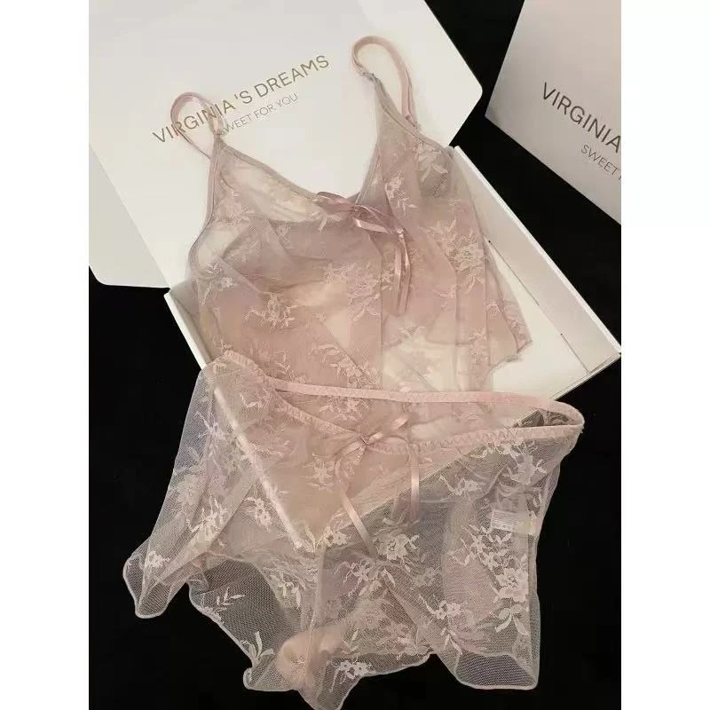 鑫燃KIKI#【流沙玫瑰】法式性感纯欲半透睡衣套装1950# LULU