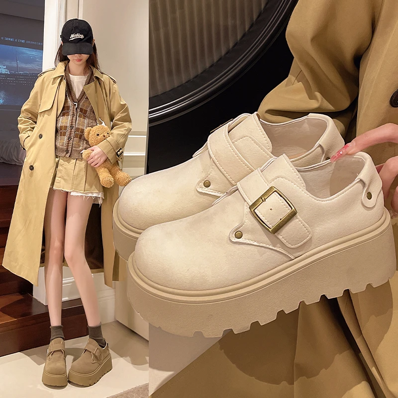 松糕厚底勃肯鞋女2025春季新款小个子懒人一脚蹬百搭乐福鞋女单鞋