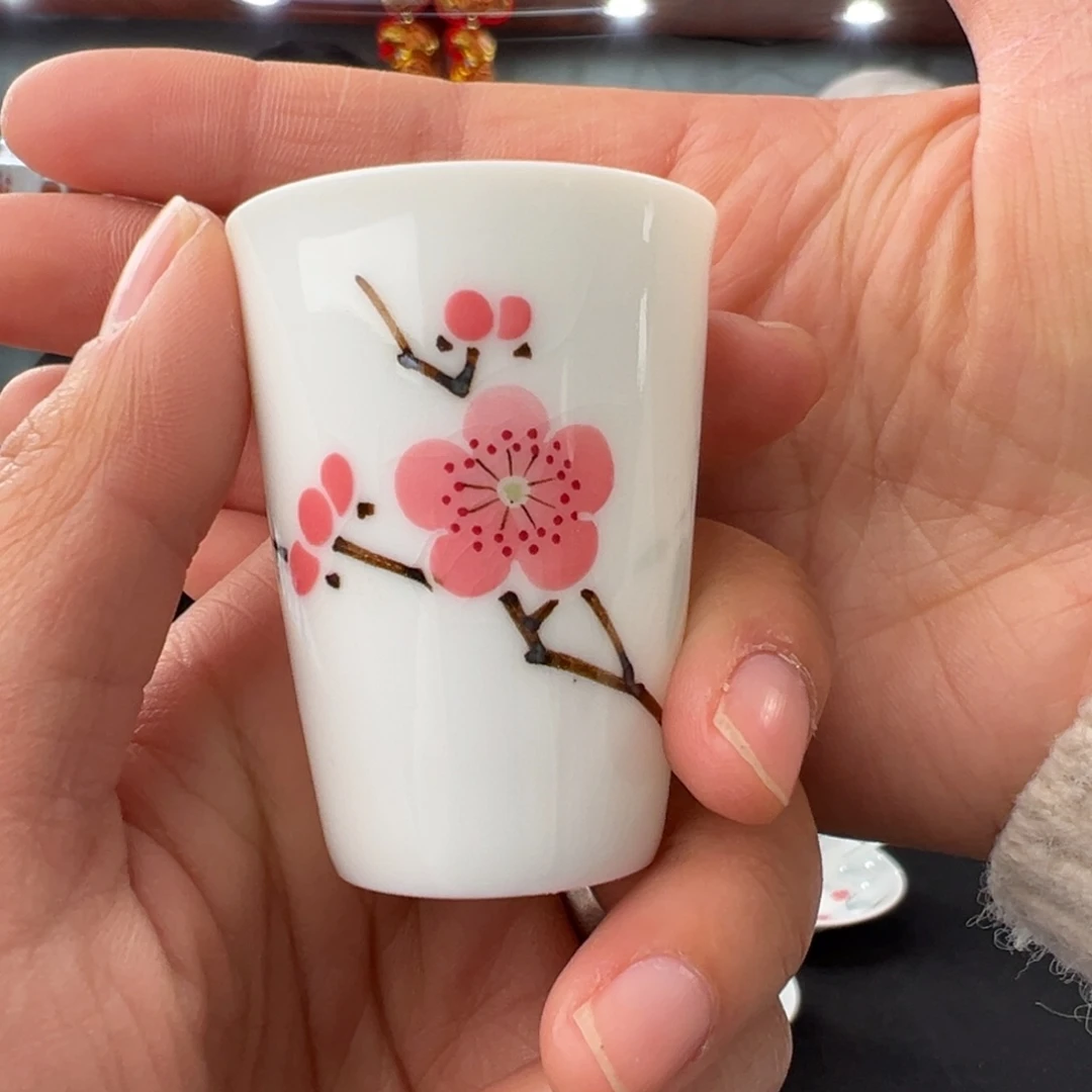 翠竹红梅闻香杯 微瑕