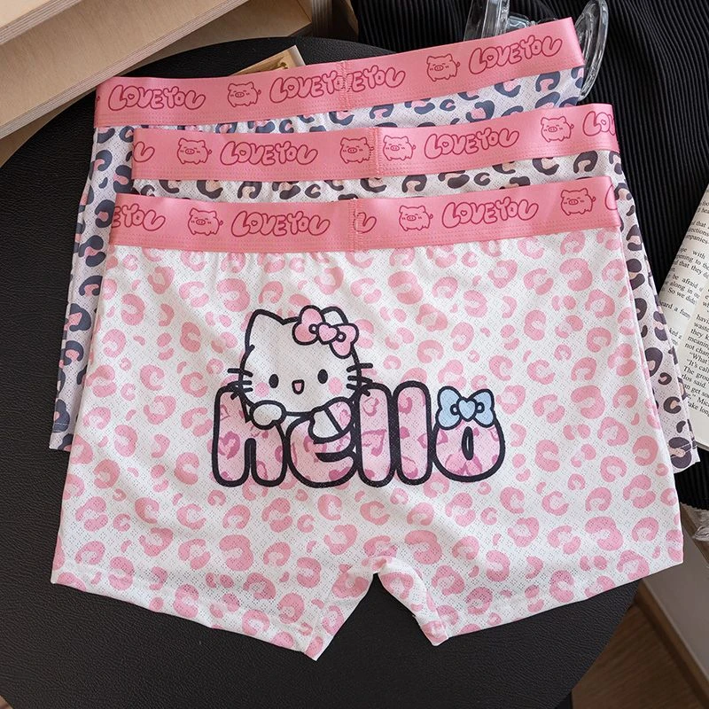 豹纹KT~秋冬男士内裤抗菌冰丝舒适卡通可爱粉色宽松大码男平角裤