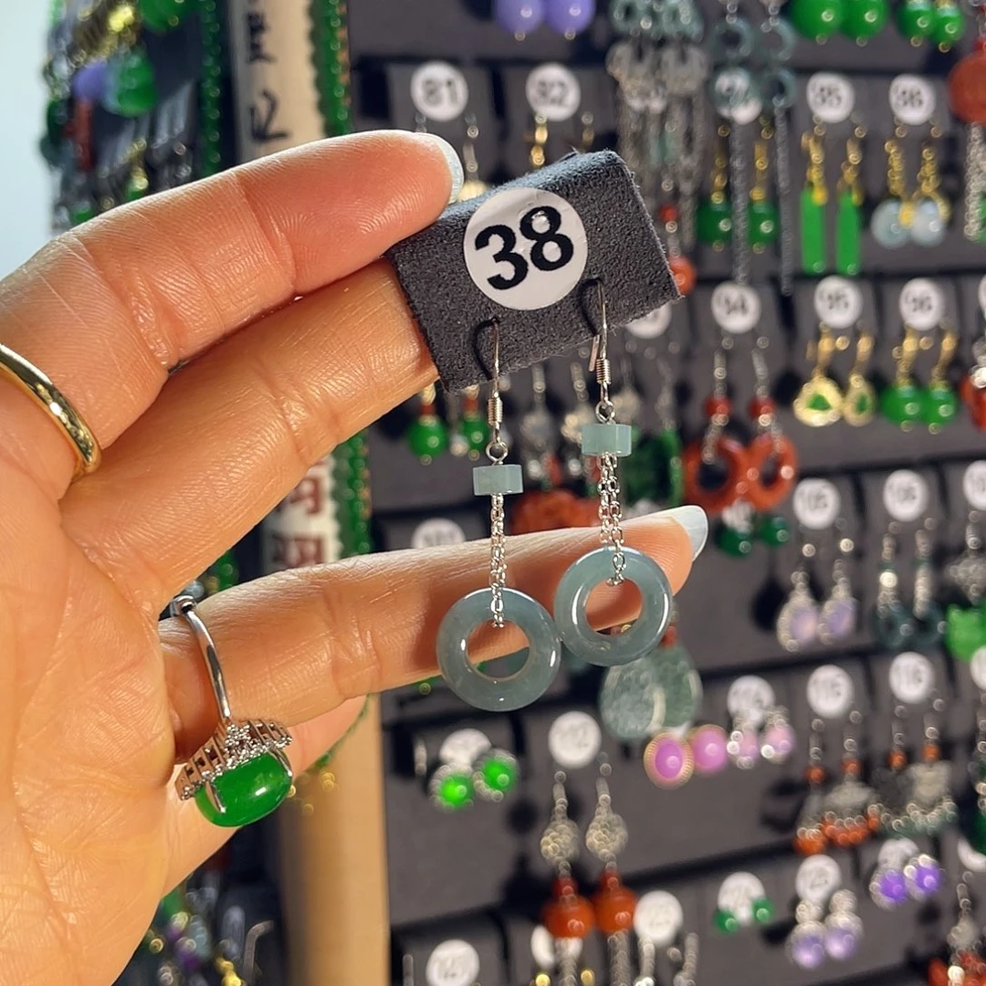 翡翠银S925镶嵌耳饰38