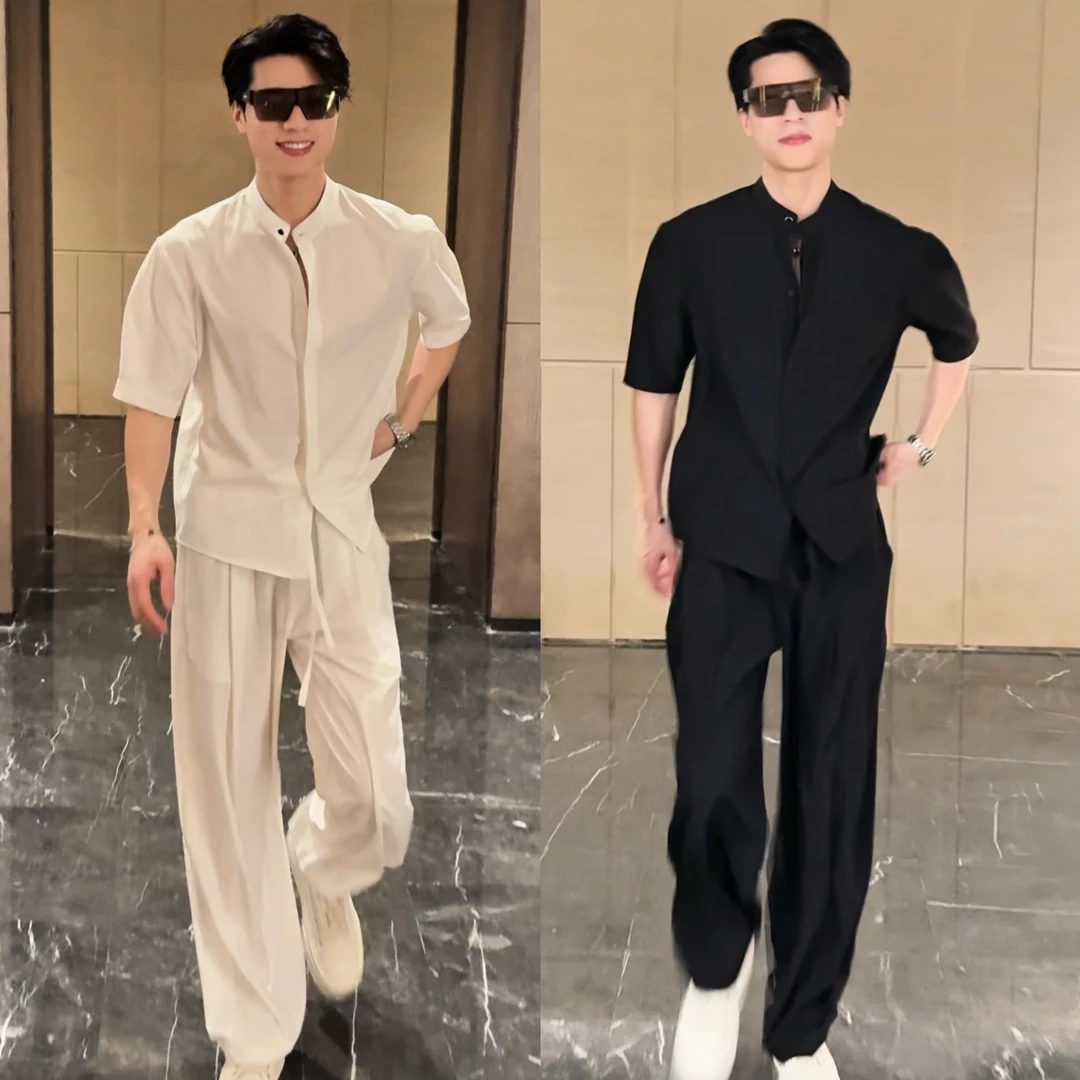 【百象服饰】立领轻薄夏季凉感速干短袖衬衫长裤休闲套装时尚两件套