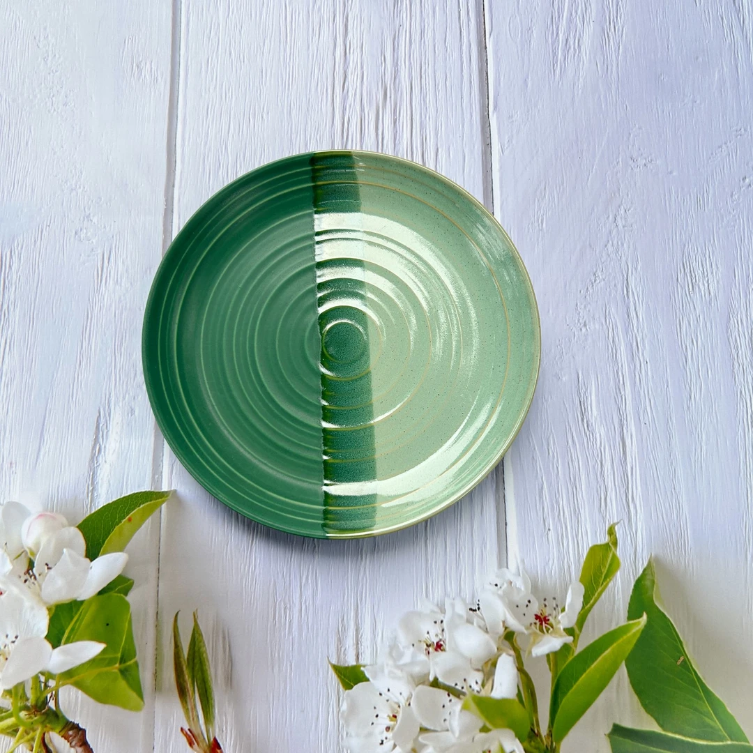 餐具1个釉下彩清新优雅休闲风盘菜盘餐盘大盘复古家用双拼色系