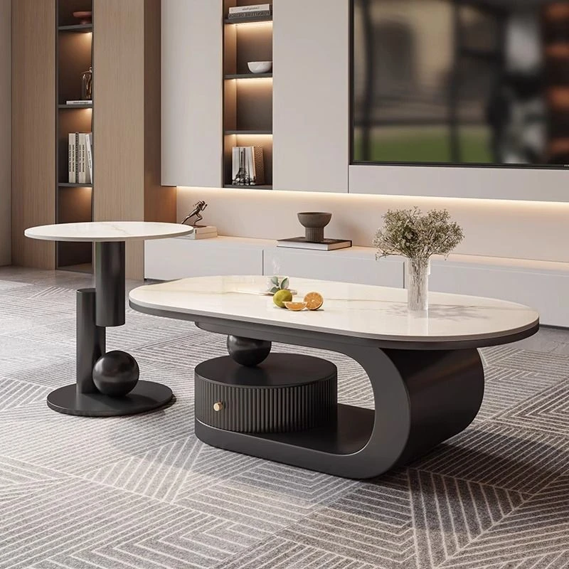 岩板椭圆形茶几轻奢家用客厅极简现代简约小户型设计感可移动茶几