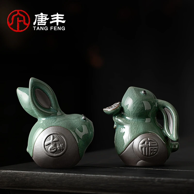 唐丰茶宠摆件家用陶瓷可爱小兔子茶玩茶桌上装饰品茶虫茶道小配件