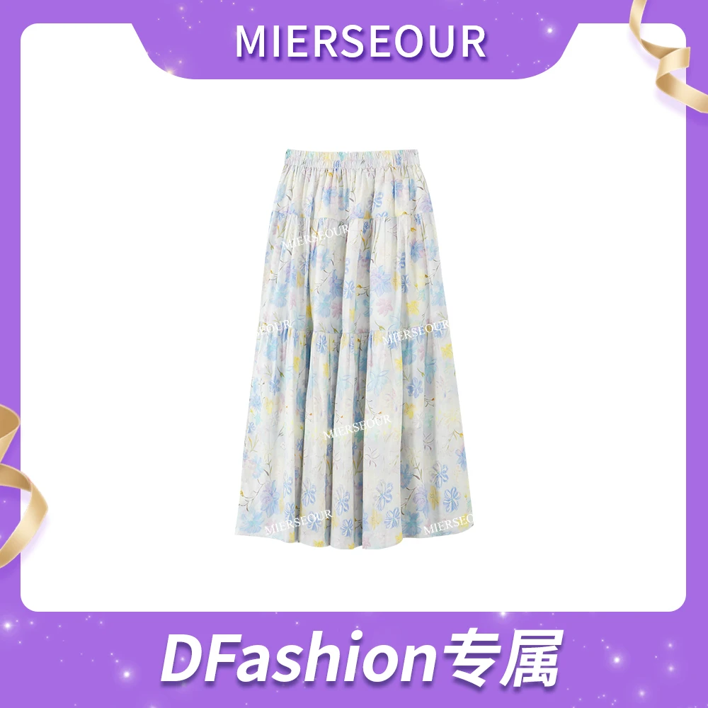 【雨后小苍兰】清新甜美印花松紧腰半身裙2110